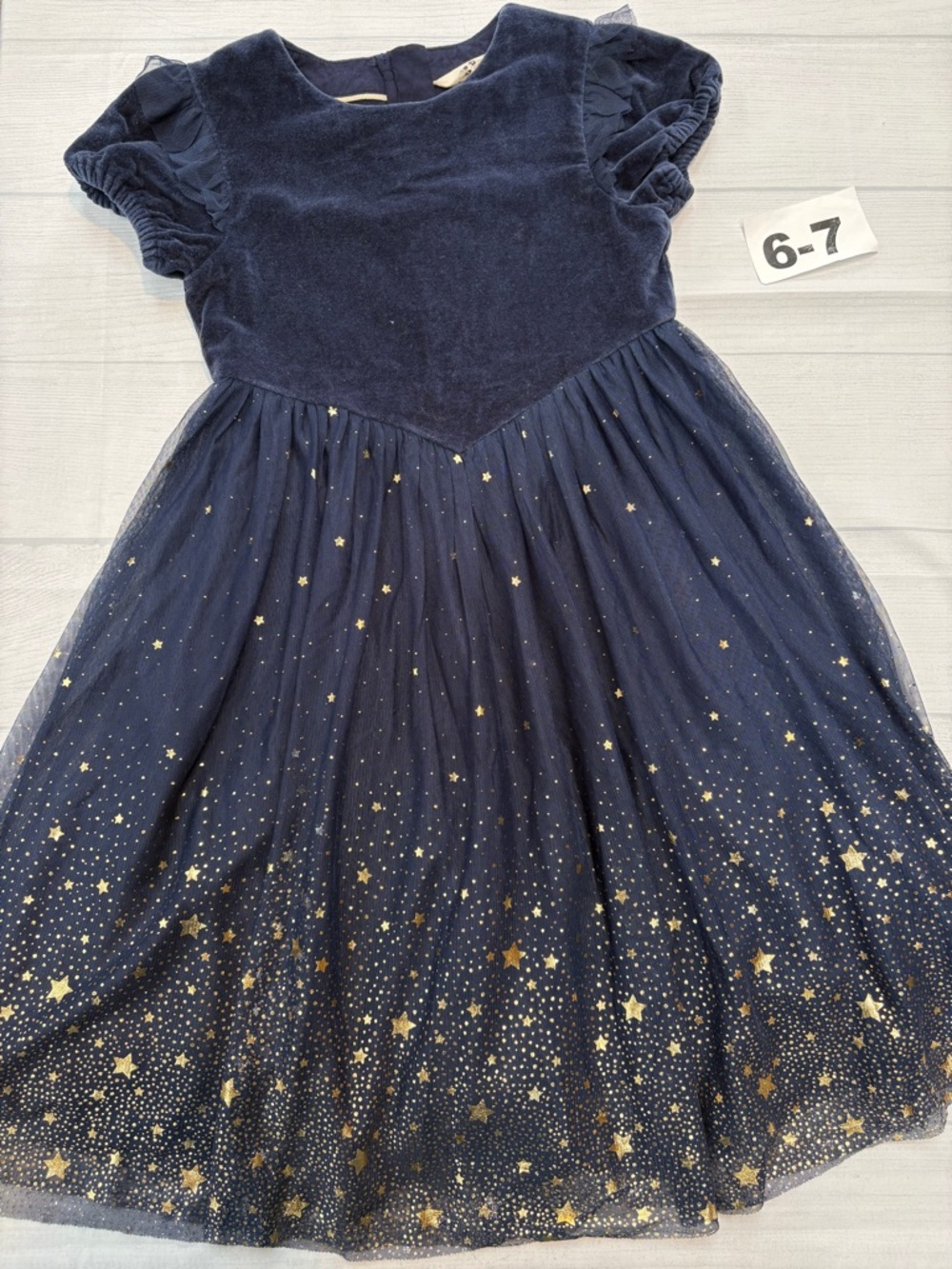 Mini Boden Navy Blue Velvet & Gold Star Tulle Dress